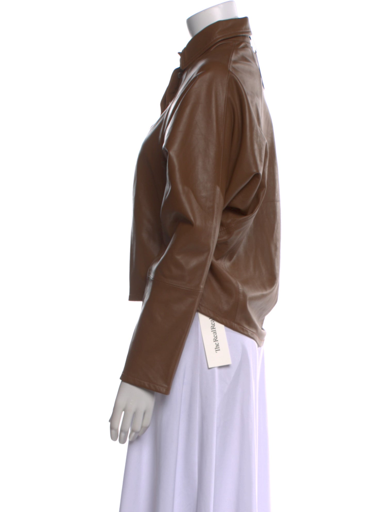 Marissa Webb Lamb Leather Long Sleeve Button-Up Top