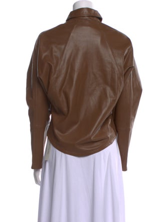 Marissa Webb Lamb Leather Long Sleeve Button-Up Top