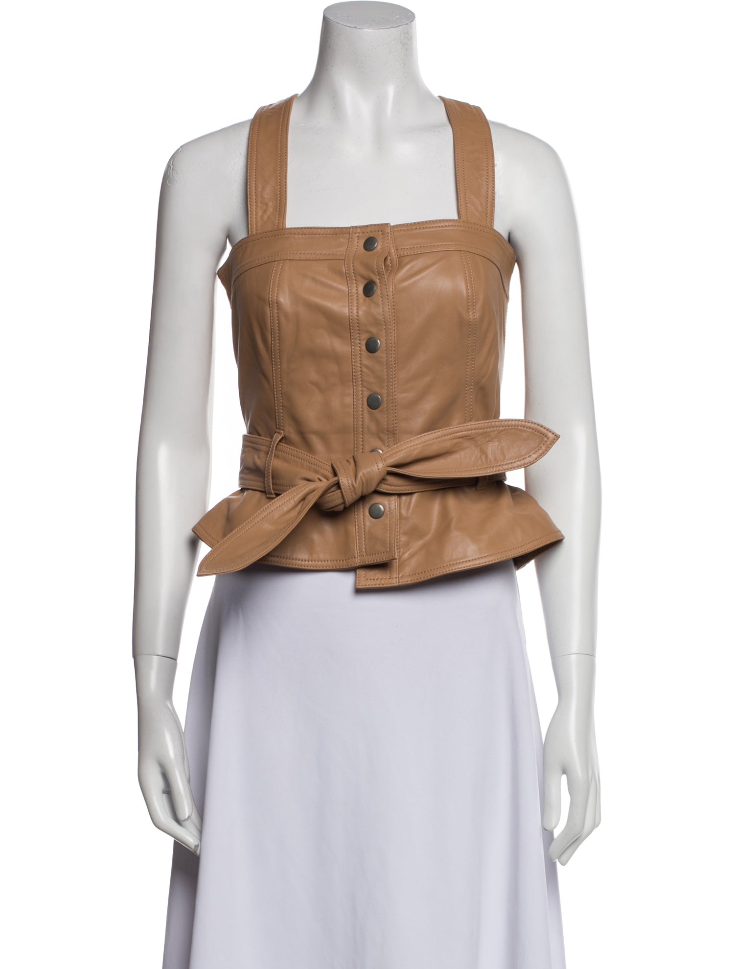 Marissa Webb Lamb Leather Square Neckline Crop Top