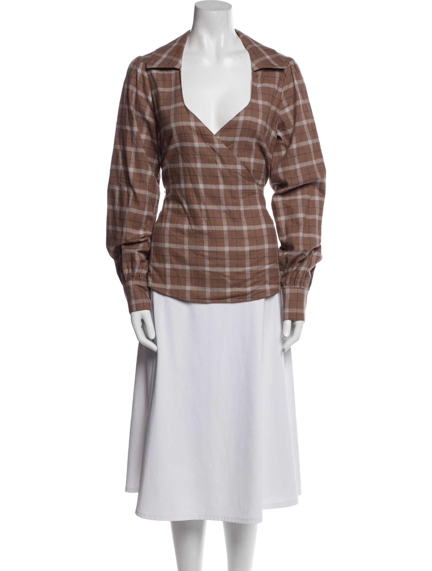 Marissa Webb Plaid Print V-Neck Button-Up Top w/ Tags