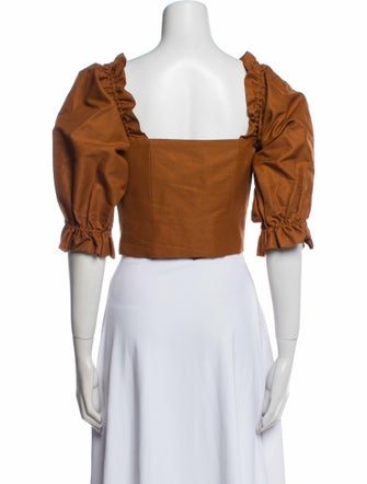 Marissa Webb Square Neckline Three-Quarter Sleeve Crop Top