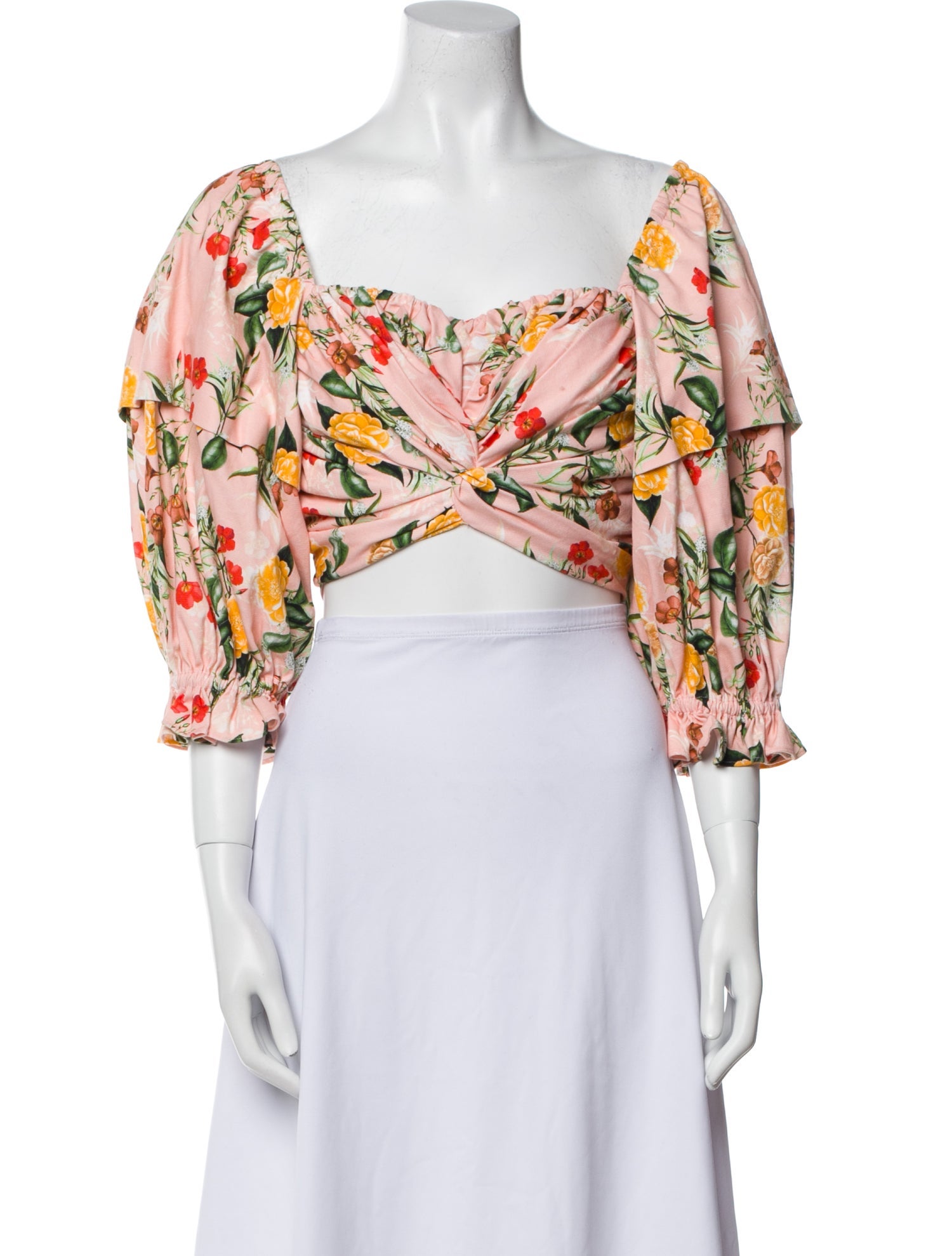 Marissa Webb Floral Print Square Neckline Crop Top