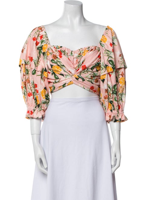 Marissa Webb Floral Print Square Neckline Crop Top