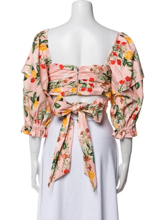 Marissa Webb Floral Print Square Neckline Crop Top