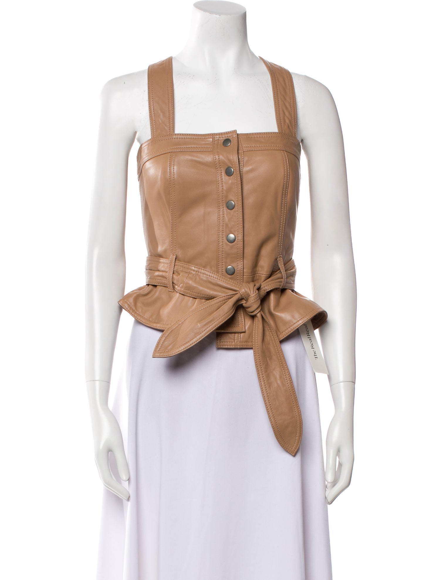 Marissa Webb Leather Square Neckline Crop Top
