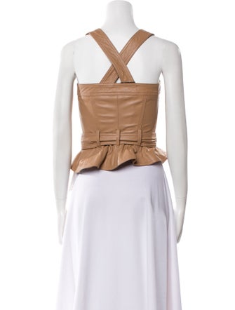 Marissa Webb Leather Square Neckline Crop Top