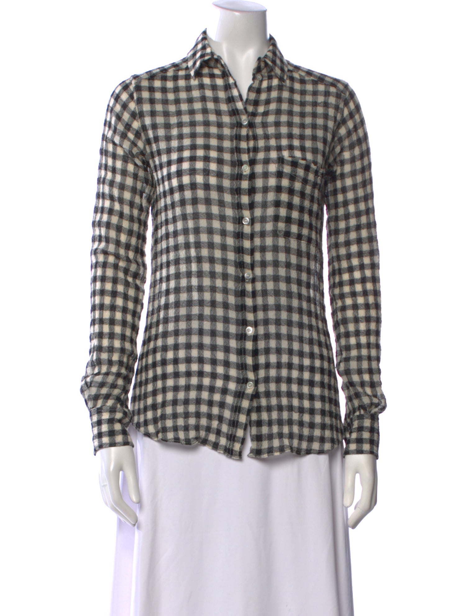 Marissa Webb Virgin Wool Plaid Print Button-Up Top