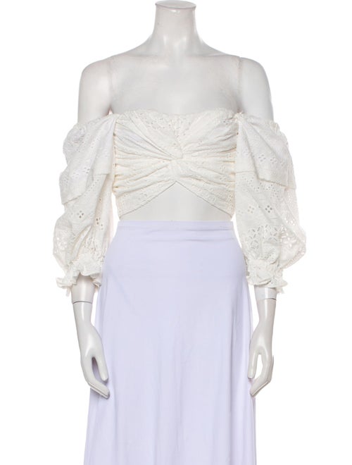 Marissa Webb Off-The-Shoulder Three-Quarter Sleeve Crop Top