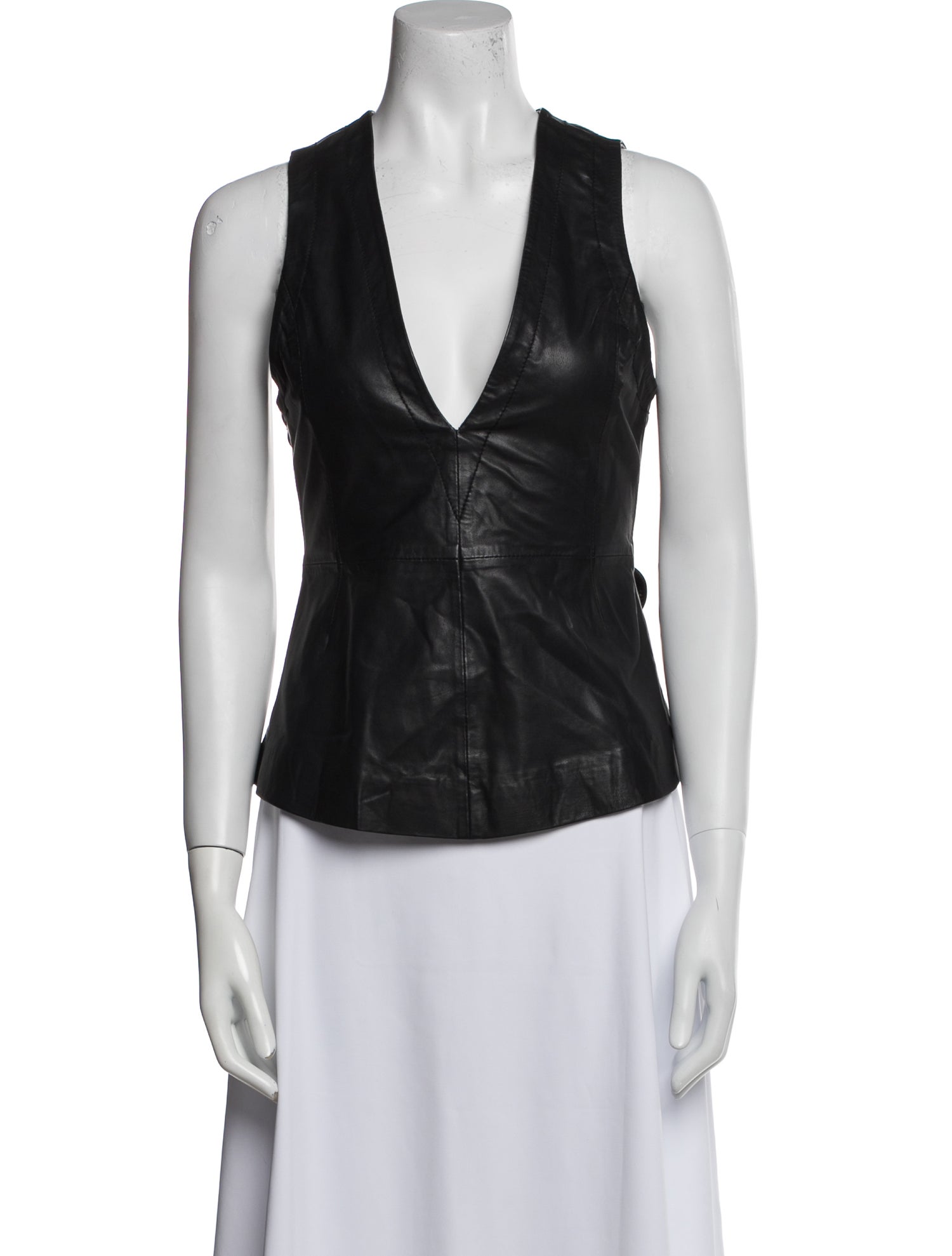 Marissa Webb Lamb Leather V-Neck Top