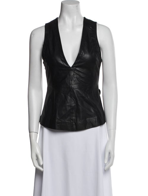 Marissa Webb Lamb Leather V-Neck Top