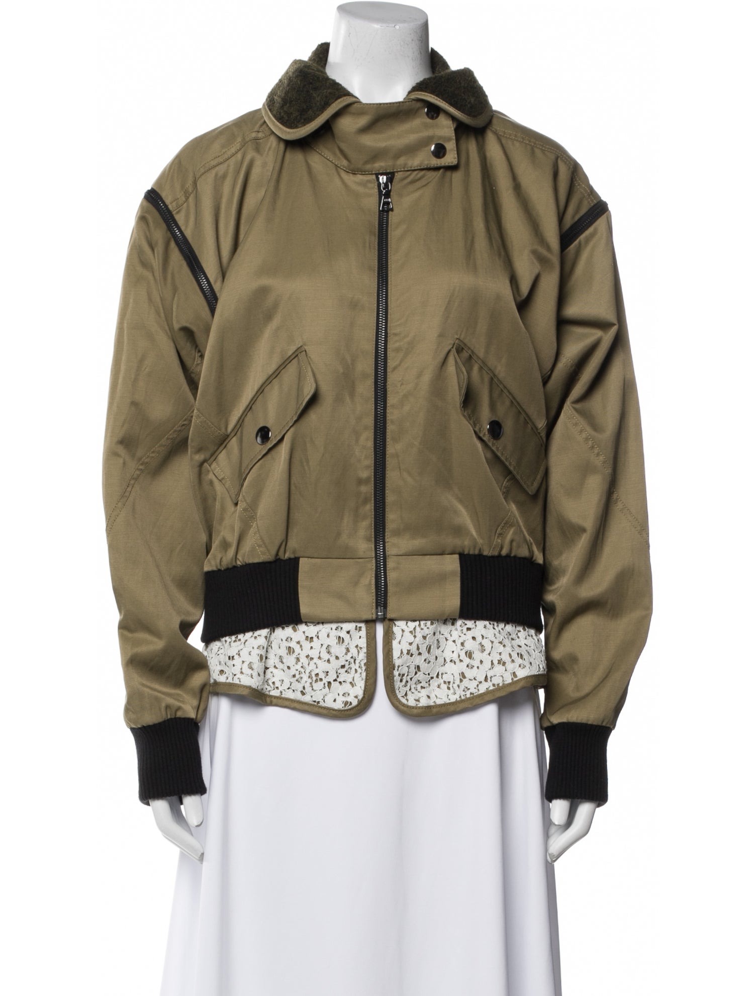 Marissa Webb Nylon Colorblock Pattern Bomber Jacket