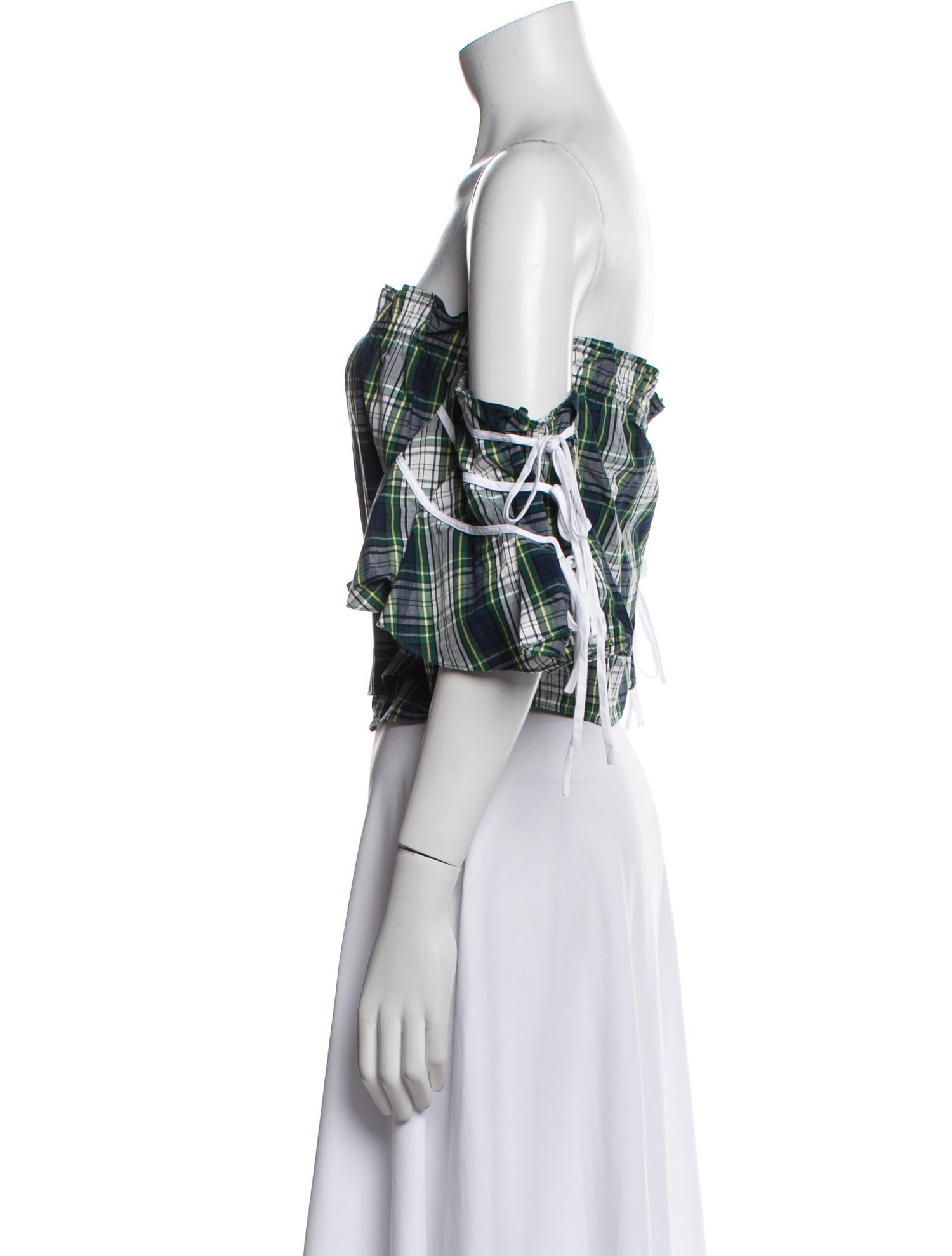 Marissa Webb Plaid Print Off-The-Shoulder Crop Top