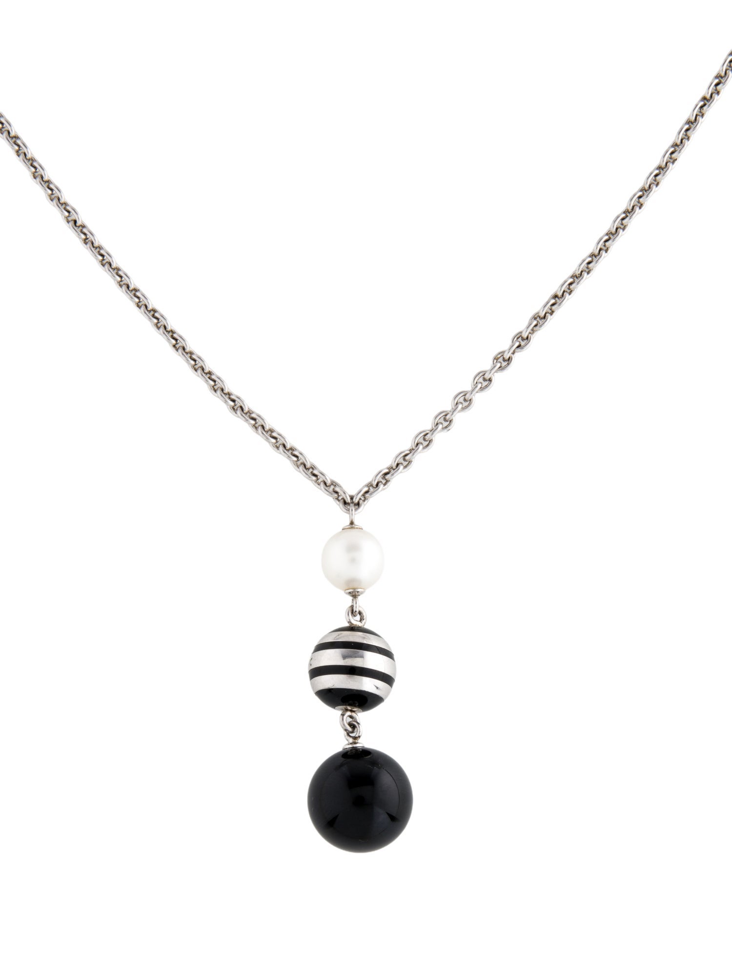 Montblanc Pearl, Onyx & Enamel Pendant Necklace