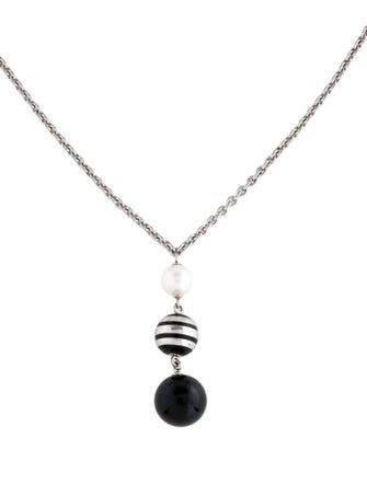 Montblanc Pearl, Onyx & Enamel Pendant Necklace