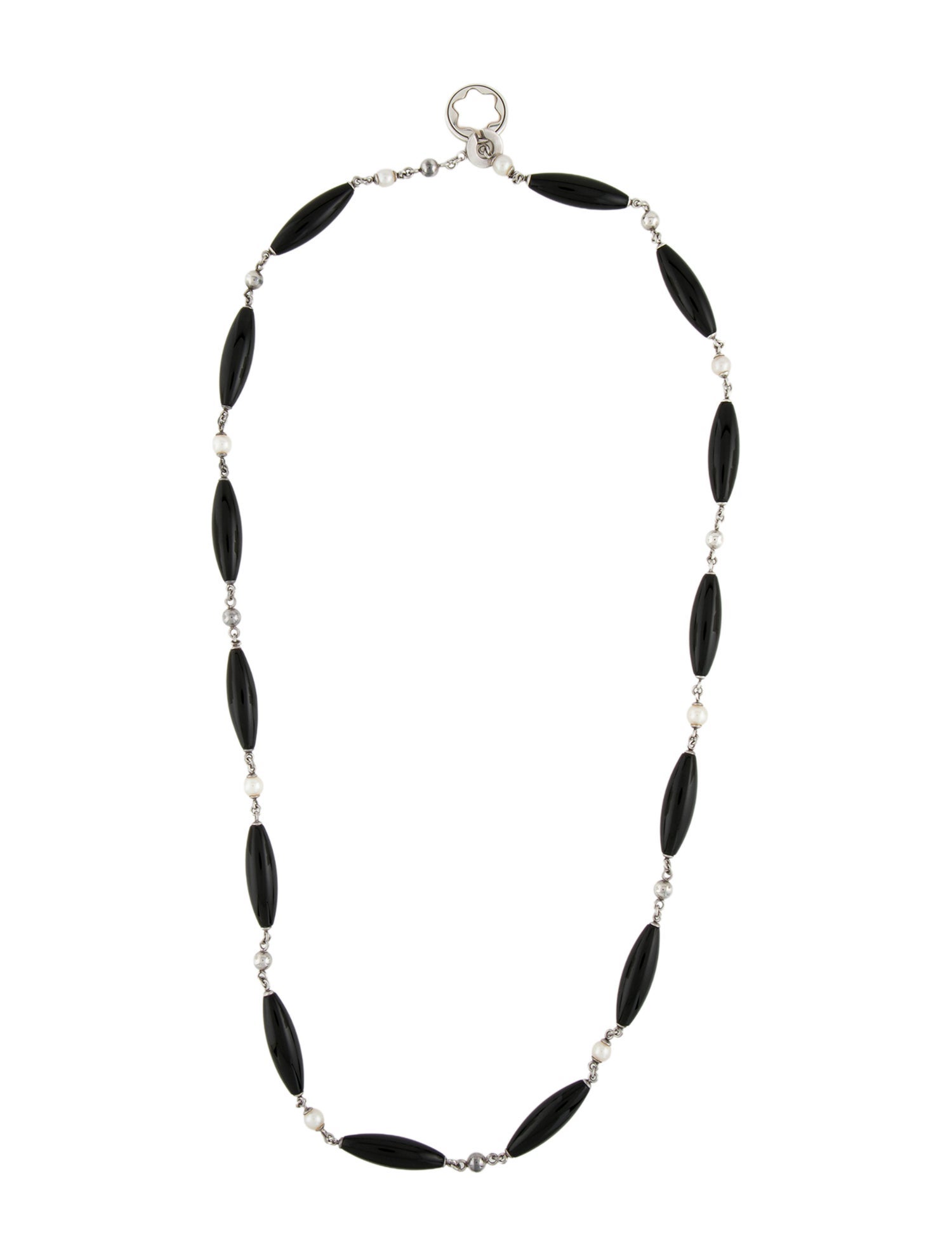 Montblanc Mother of Pearl, Pearl & Onyx Station Necklace
