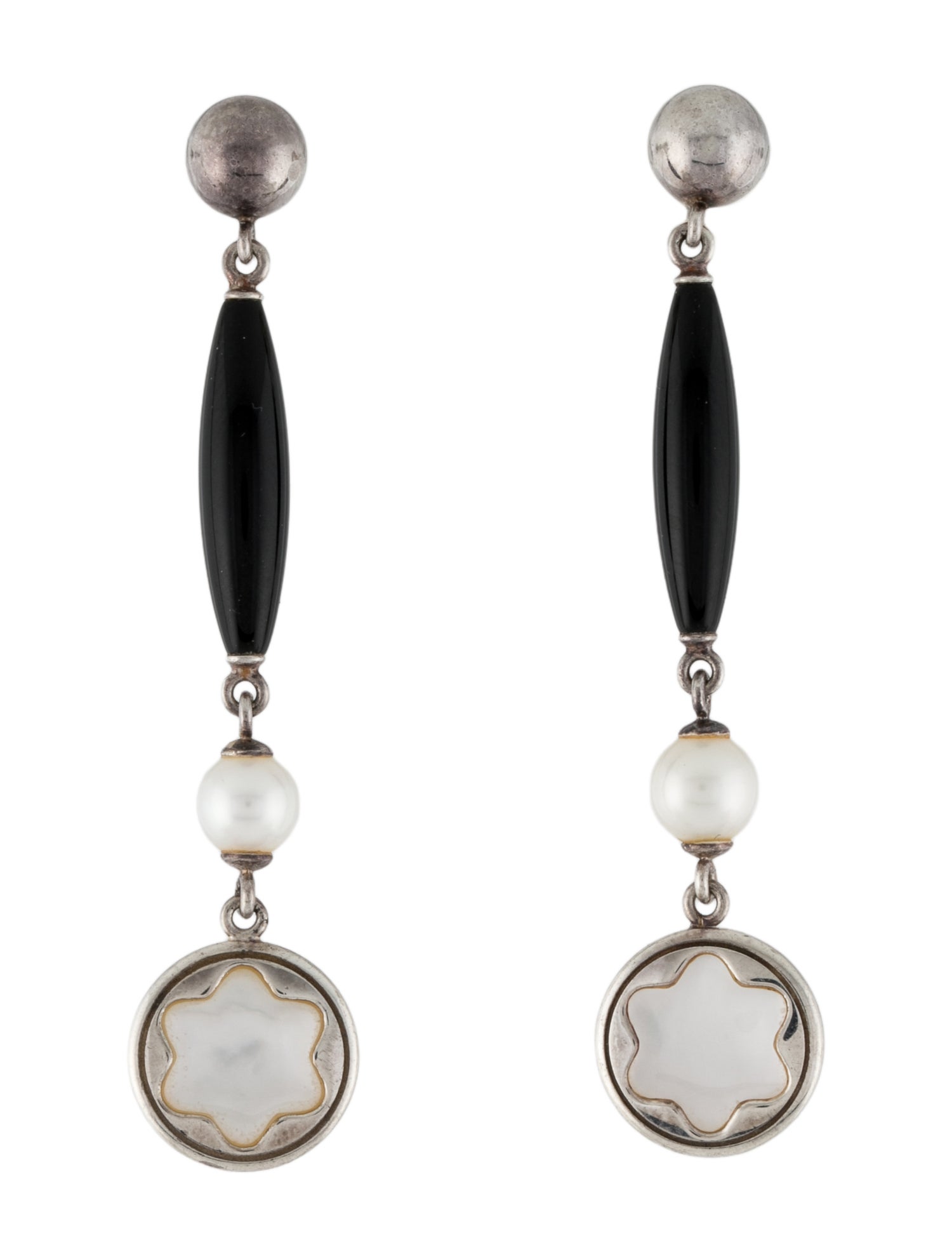 Montblanc Pearl & Onyx Drop Earrings