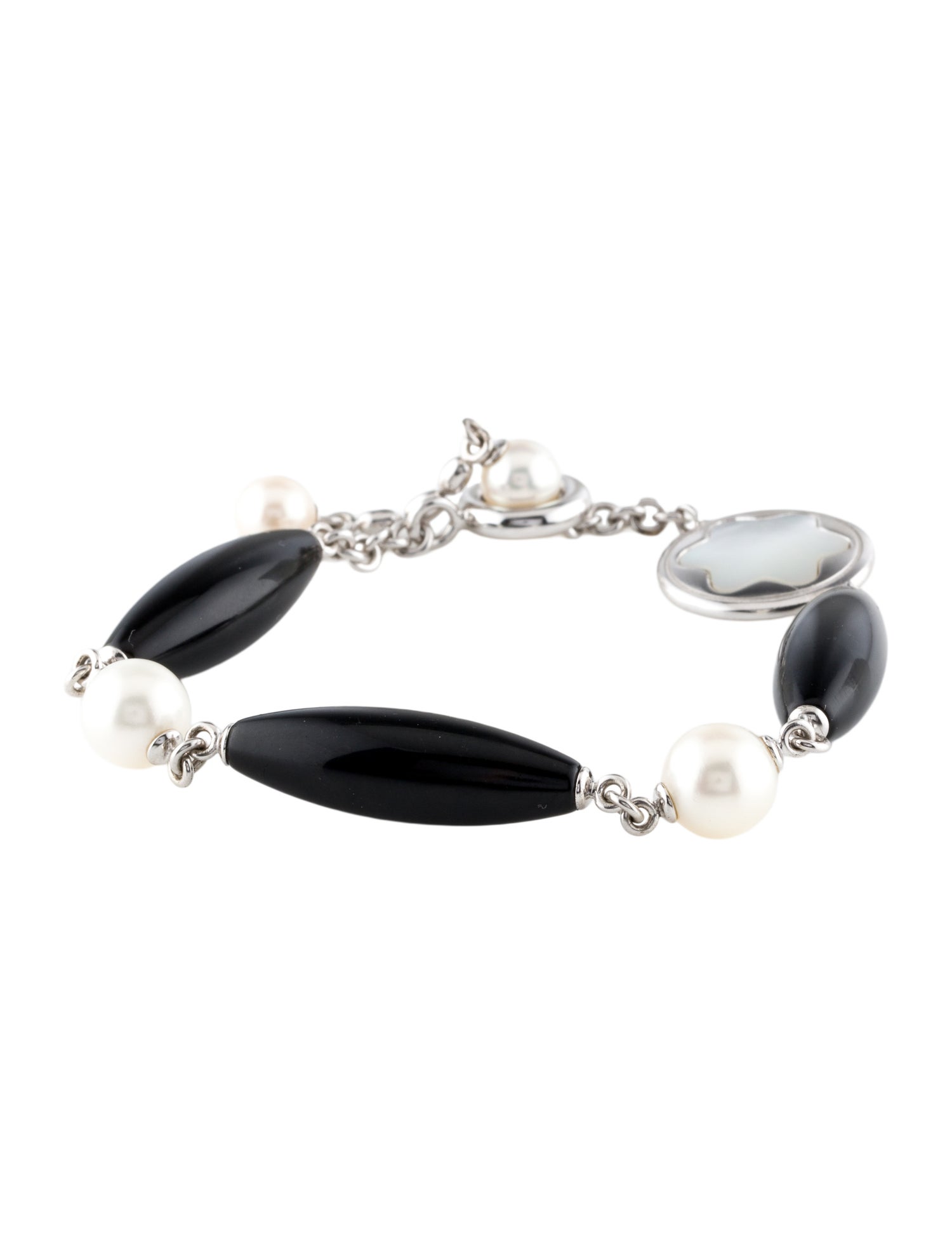 Montblanc Pearl , Mother of Pearl & Onyx Station Bead Bracelet