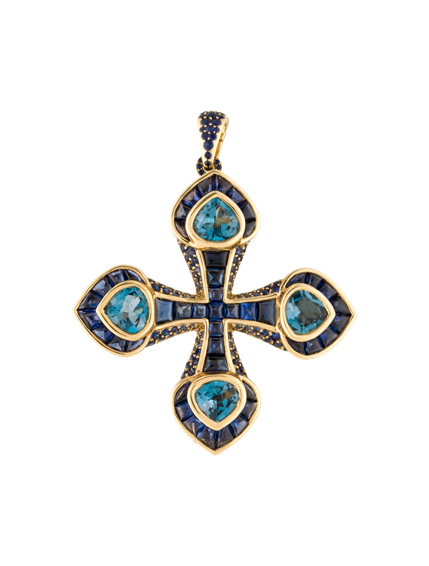 Marina B 18K 2.14ctw Topaz & Sapphire Convertible Maltese Cross Pendant Brooch