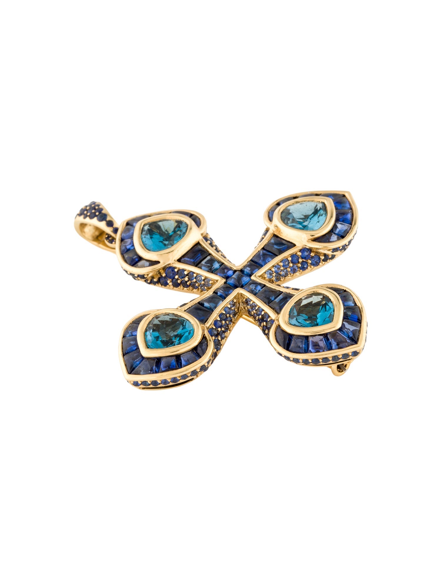 Marina B 18K 2.14ctw Topaz & Sapphire Convertible Maltese Cross Pendant Brooch