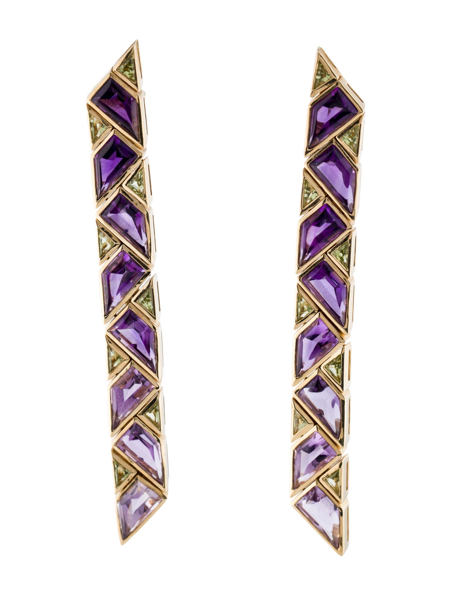 Marina B 18K Amethyst & Peridot Triangolini Drop Earrings