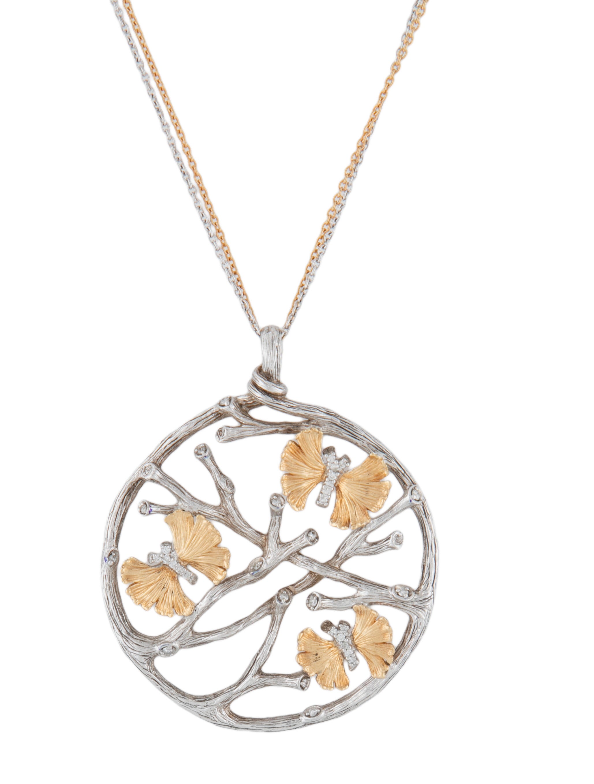 Michael Aram Diamond Butterfly Ginko Branch Pendant Necklace