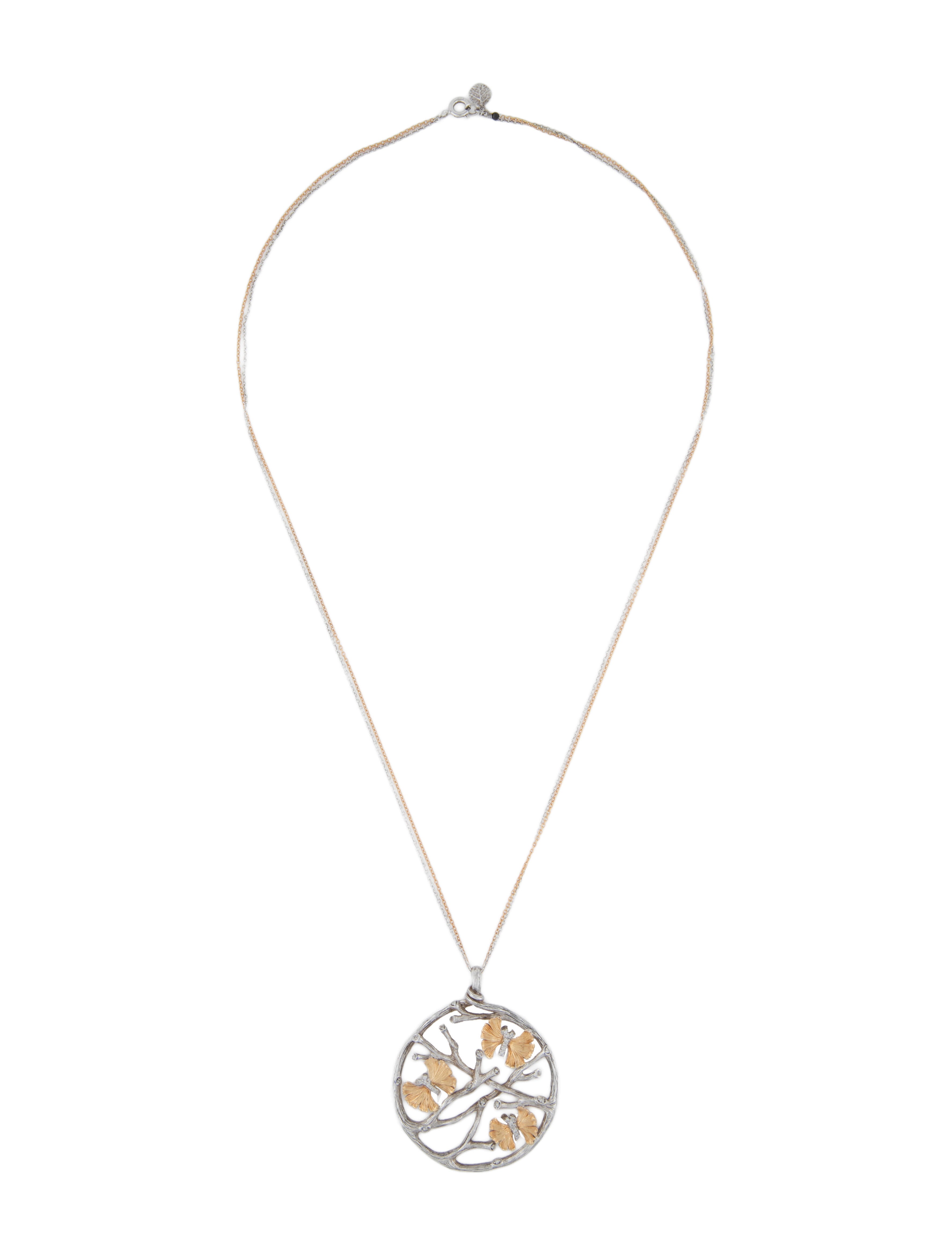 Michael Aram Diamond Butterfly Ginko Branch Pendant Necklace