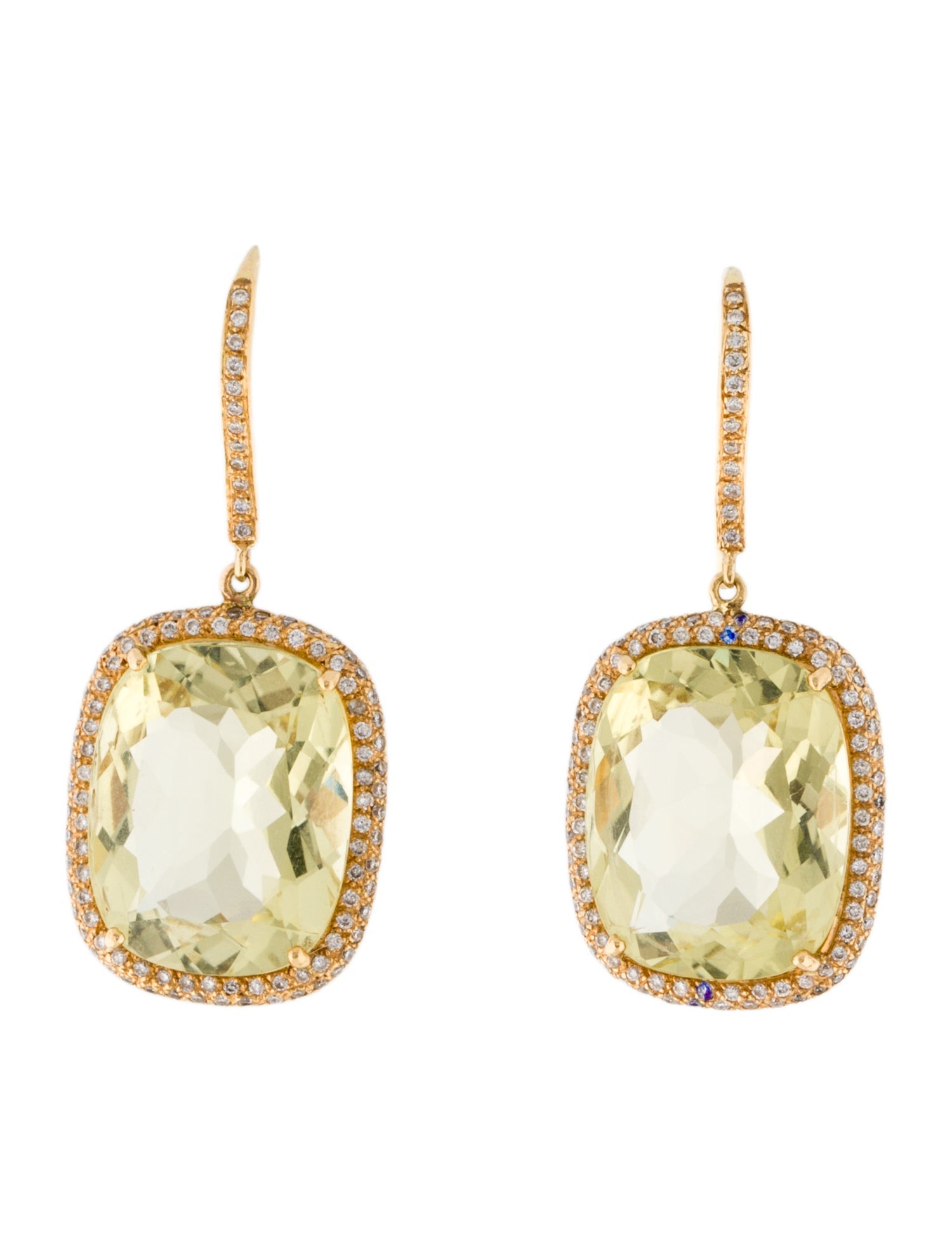 Earrings 18K 19.50ctw Prasiolite & Diamond Drop Earrings