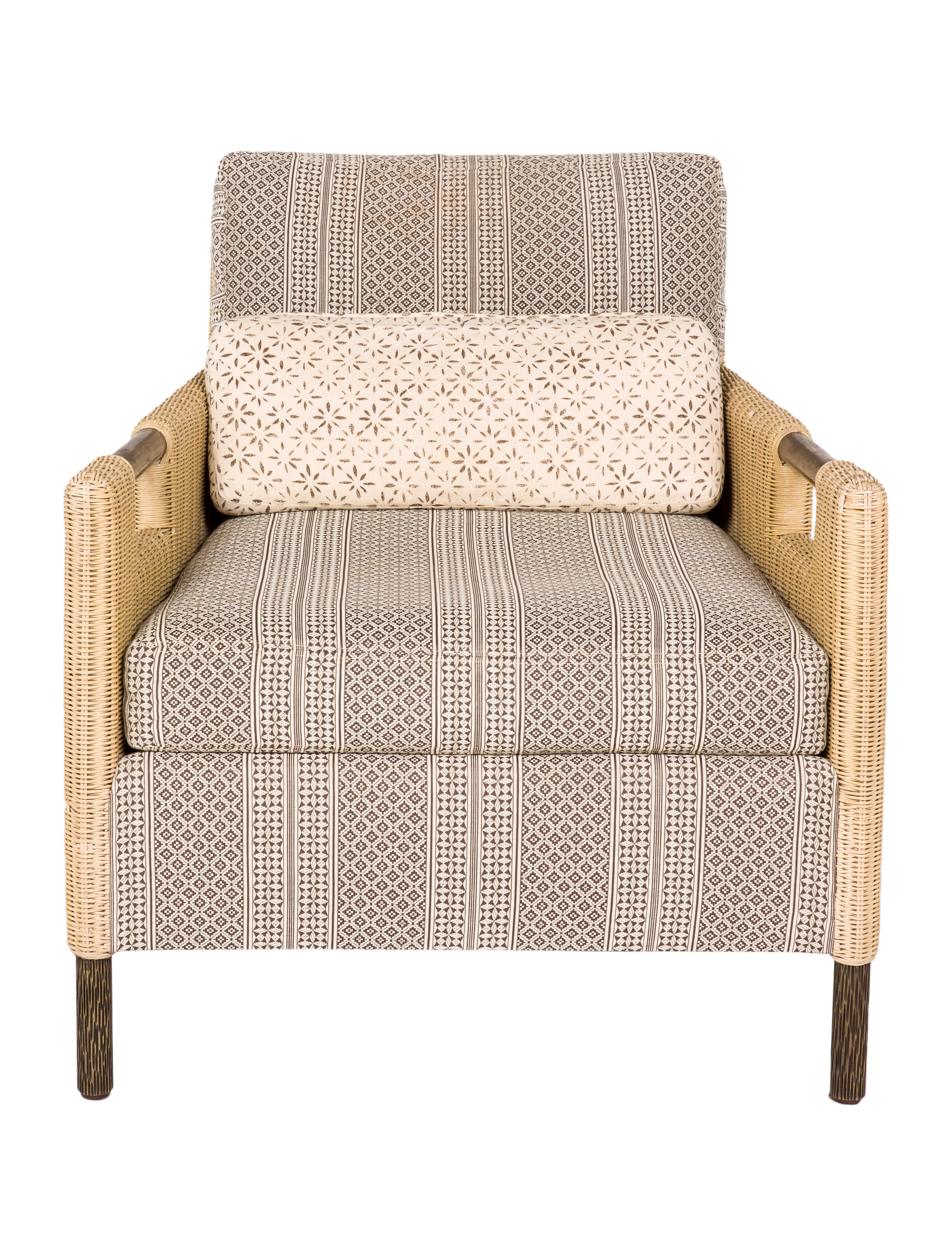 McGuire Furniture 3Piece Wicker Lounge Chair & Foot Stool Set Brown