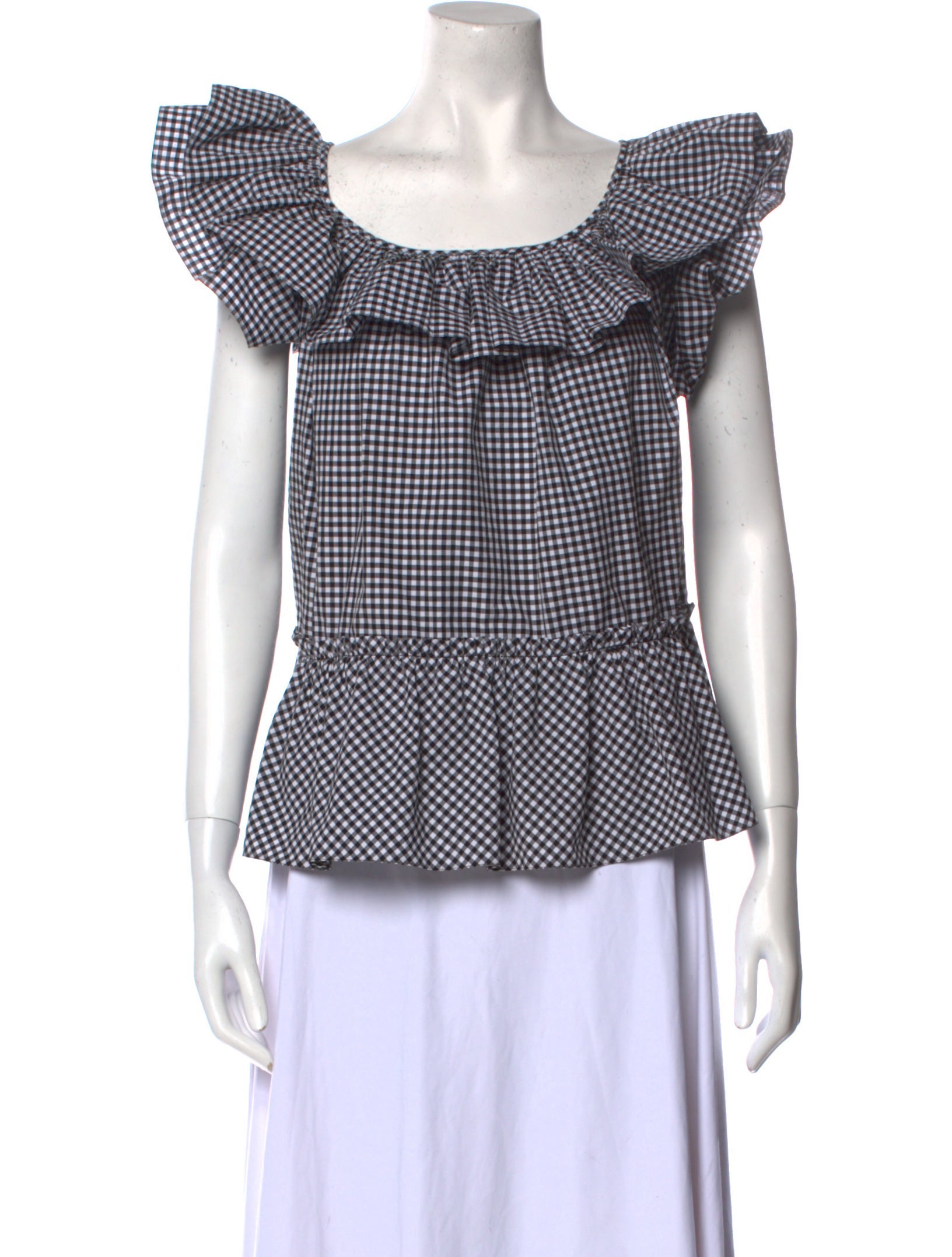 Michael Kors Collection Plaid Print Off-The-Shoulder Blouse