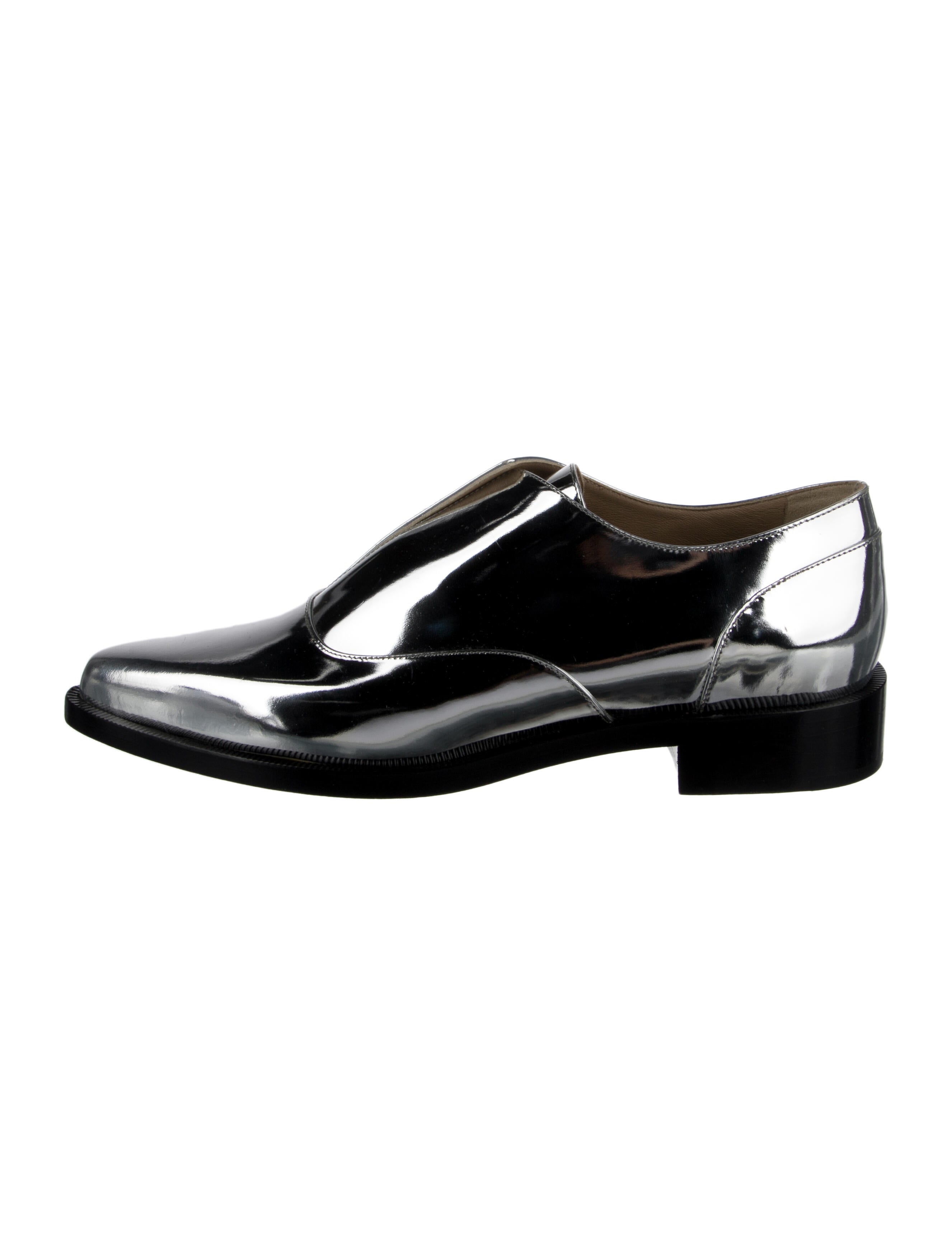 Michael Kors Collection Patent Leather Oxfords Silver Flats, Shoes