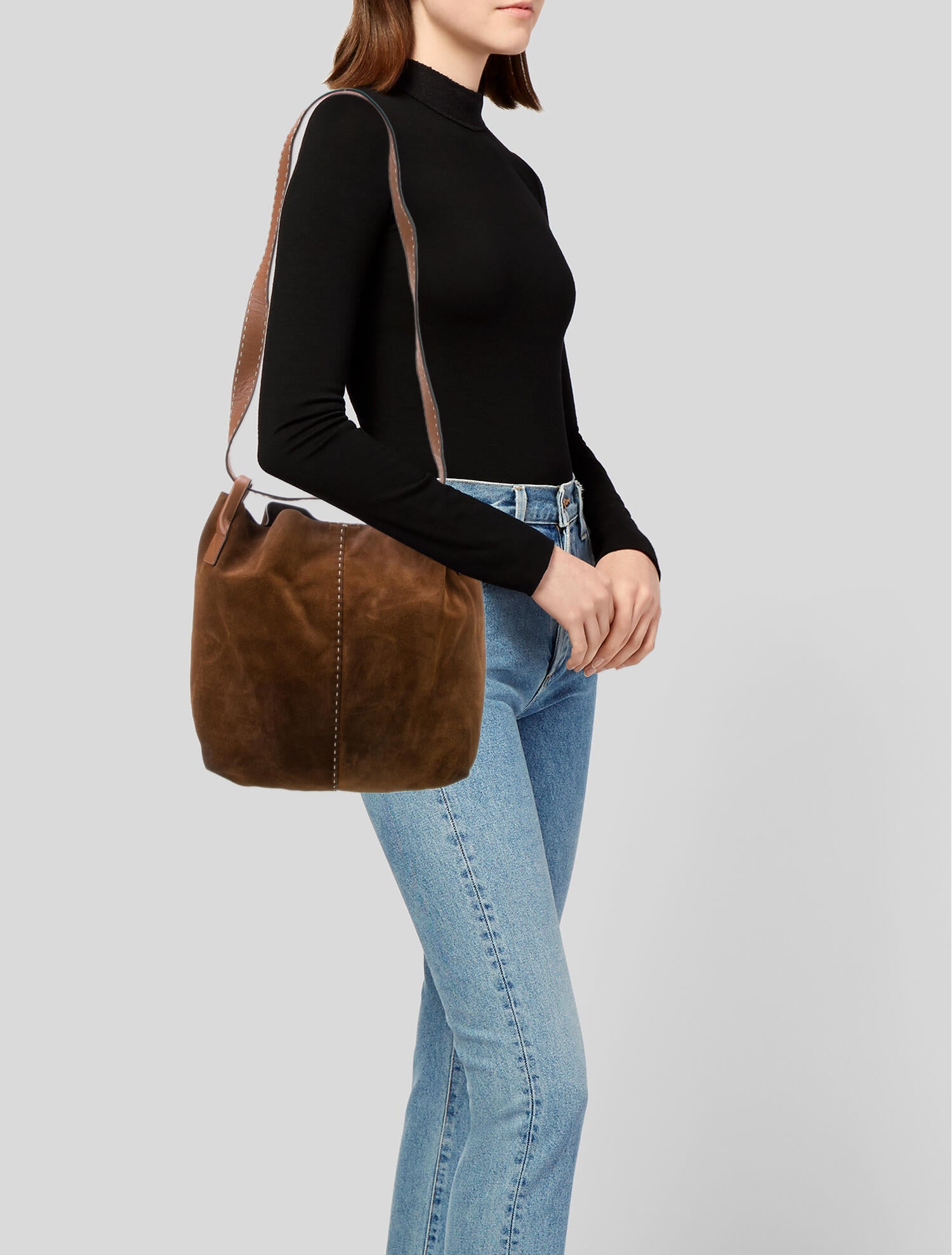 Michael Kors Collection Solid Suede Hobo Bag Brown Hobos, Handbags