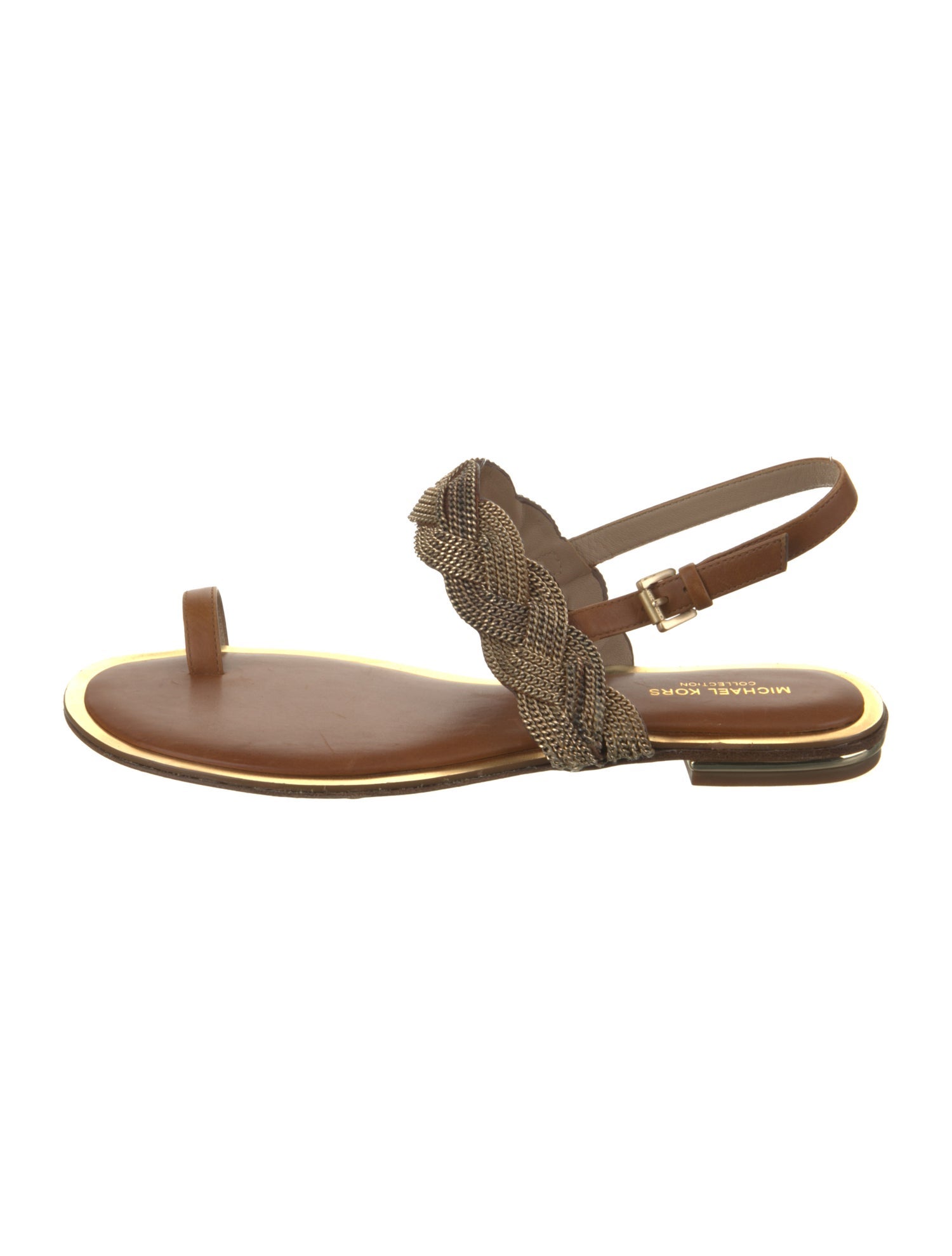 Michael Kors Collection Leather Chain-Link Accents Slingback Sandals