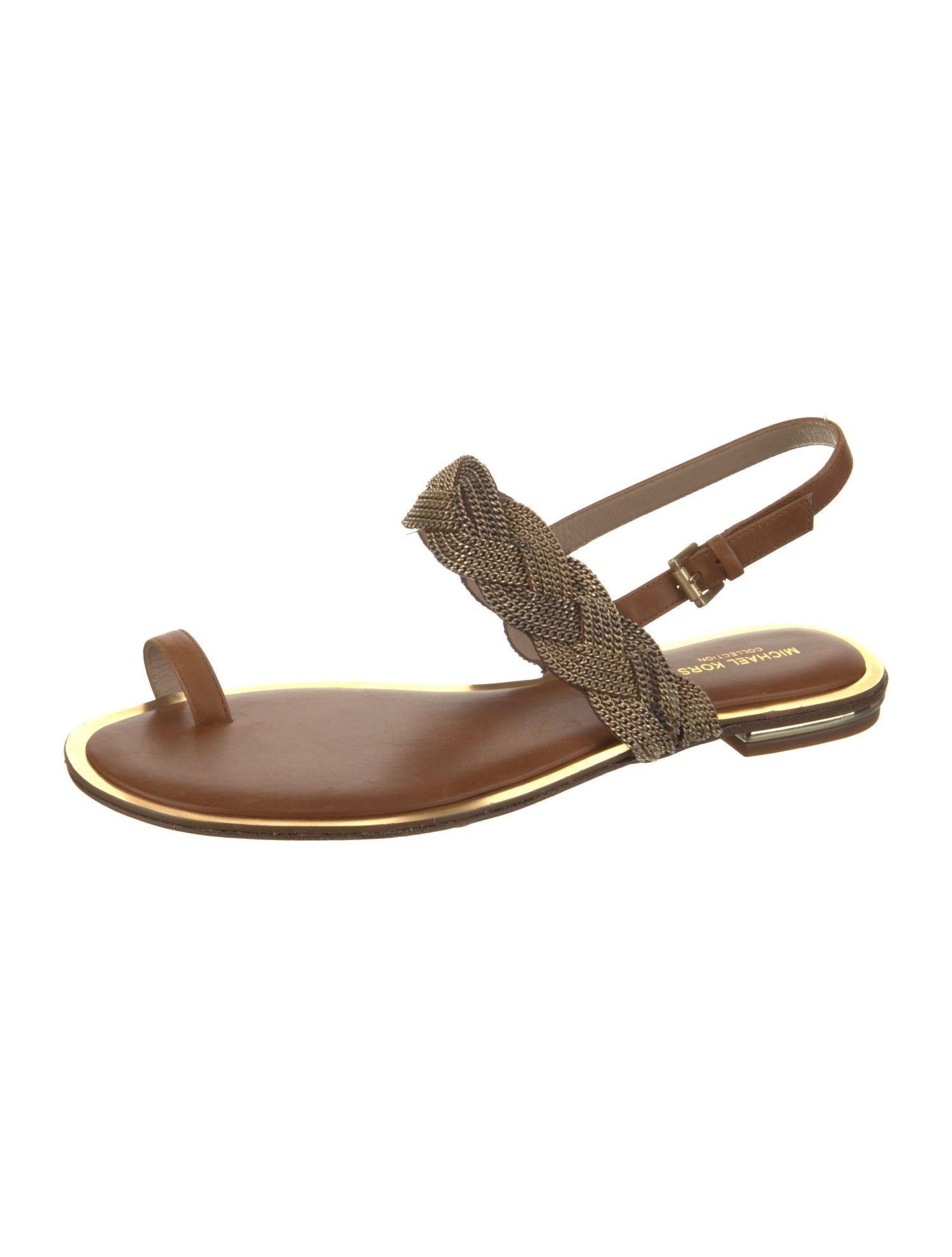 Michael Kors Collection Leather Chain-Link Accents Slingback Sandals