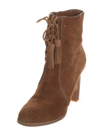 Michael Kors Collection Suede Tassel Accents Lace-Up Boots