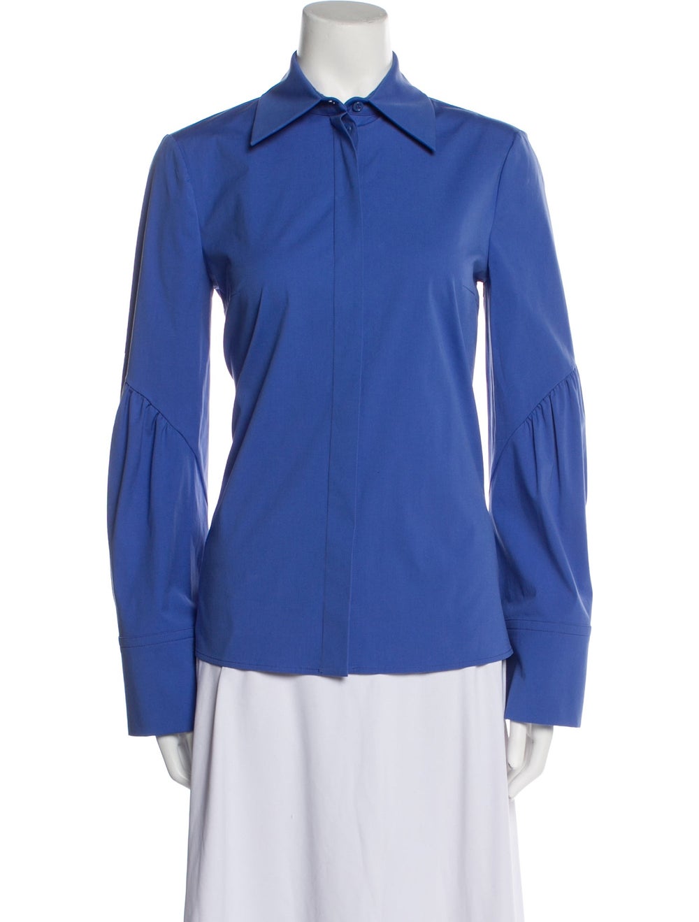 Michael Kors Collection Blouse Blue Long Sleeve with Collar