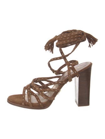 Michael Kors Collection Suede Whipstitch Trim Gladiator Sandals