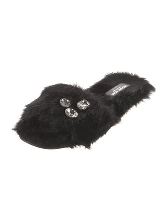 Michael Kors Collection Faux Fur Crystal Embellishments Slides