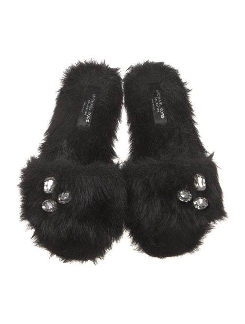 Michael Kors Collection Faux Fur Crystal Embellishments Slides
