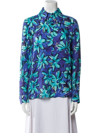 Michael Kors Collection Silk Floral Print Button-Up Top