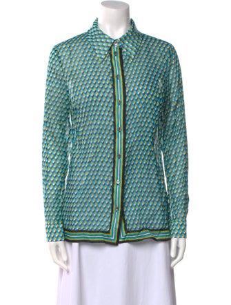 Michael Kors Collection Printed Long Sleeve Button-Up Top