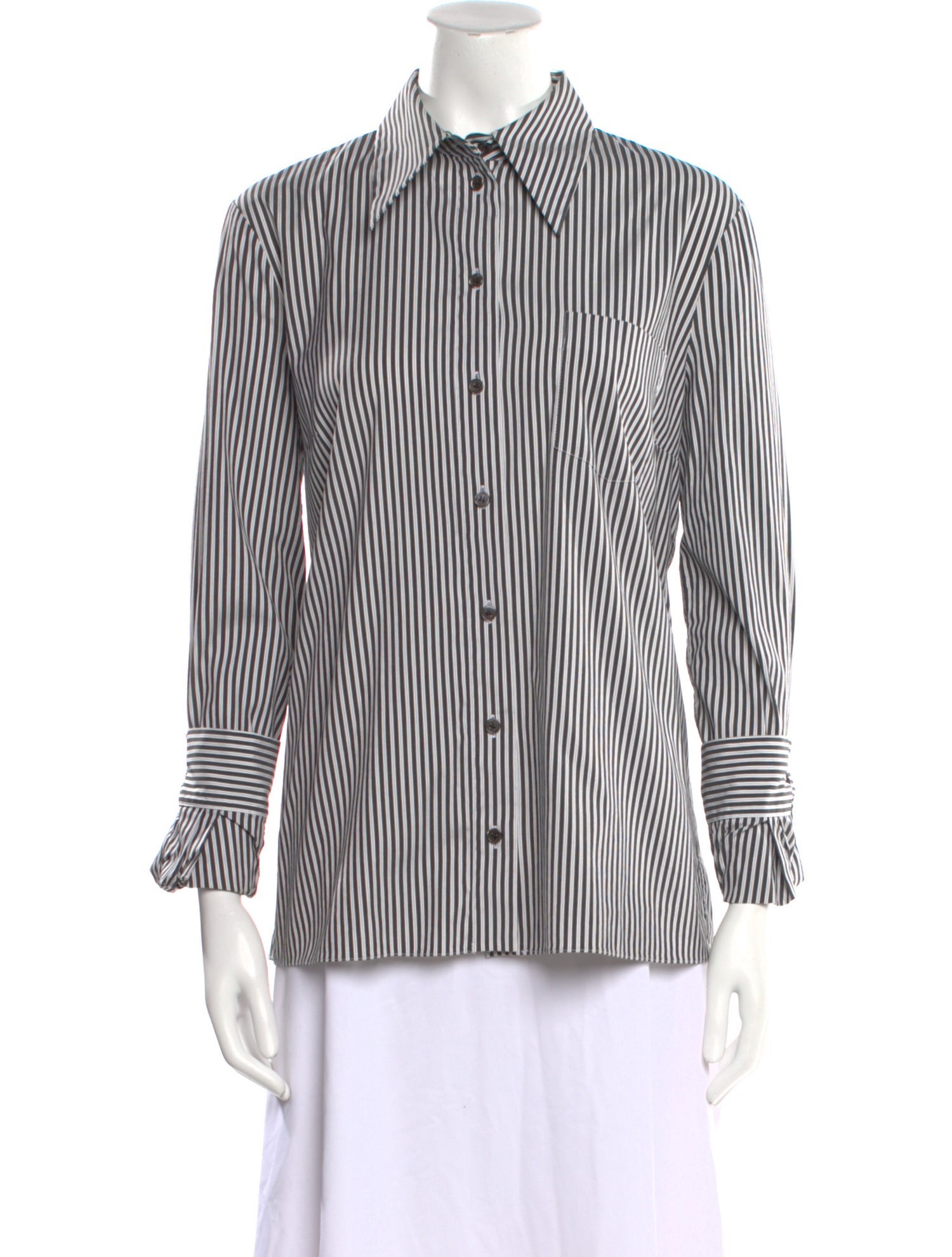 Michael Kors Collection Striped Long Sleeve Button-Up Top