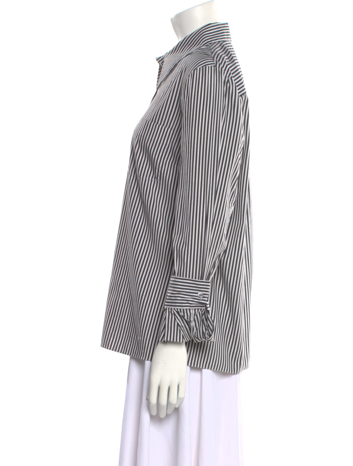 Michael Kors Collection Striped Long Sleeve Button-Up Top
