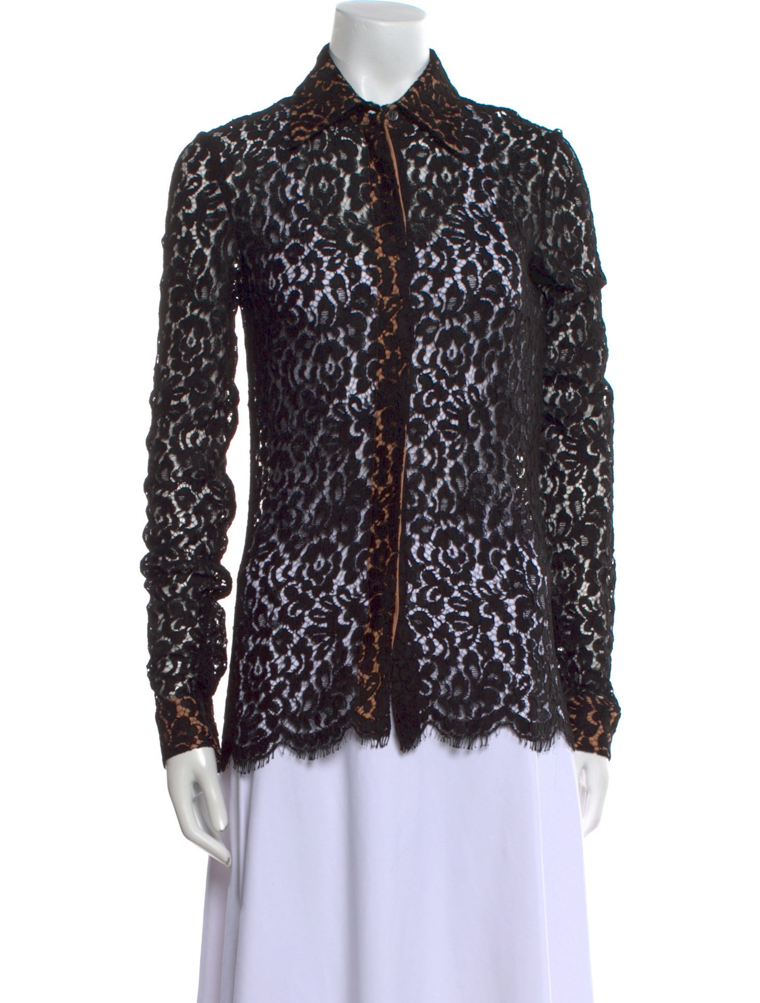 Michael Kors Collection Lace Pattern Long Sleeve Button-Up Top