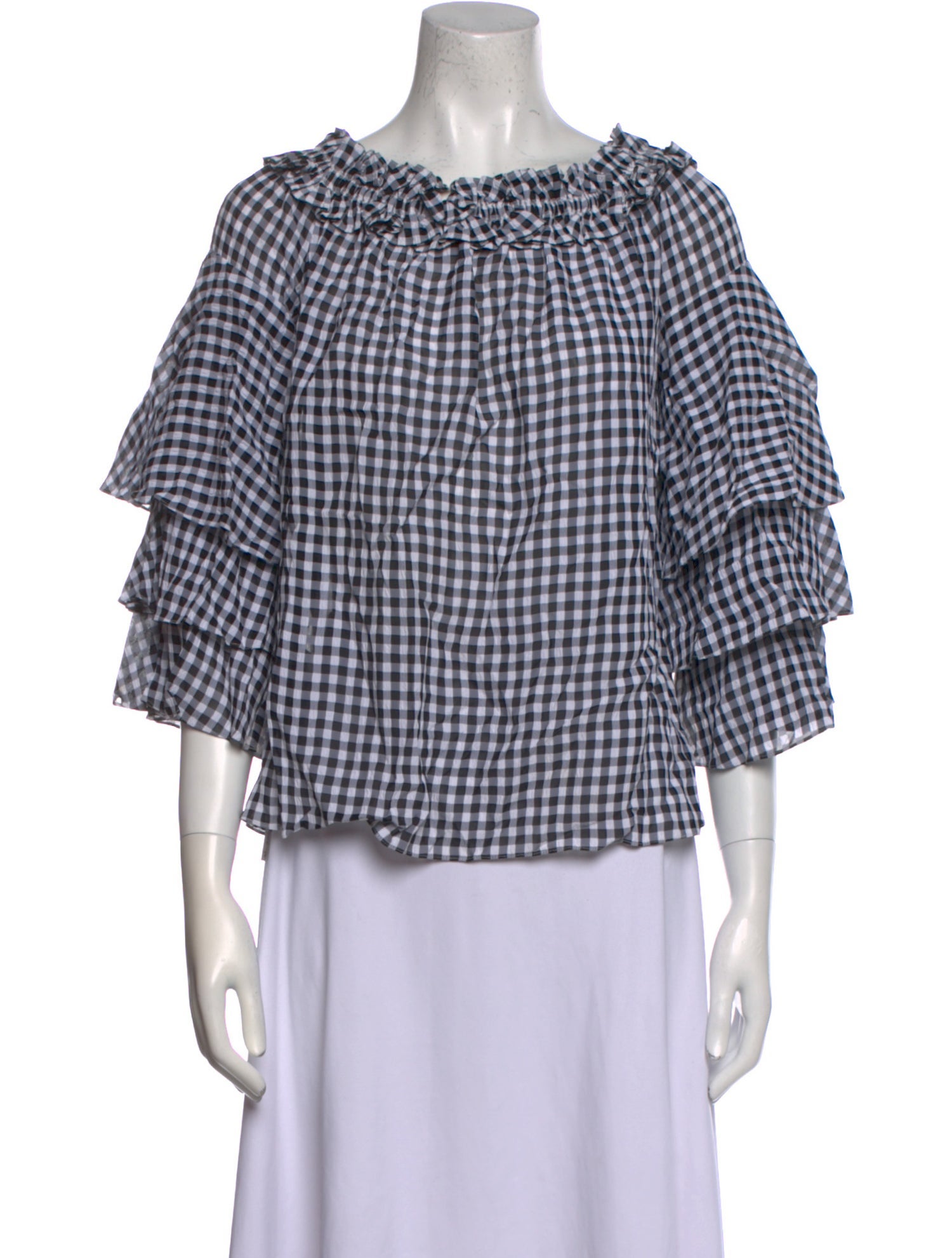 Michael Kors Collection Plaid Print Bateau Neckline Blouse
