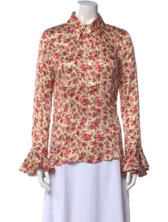Michael Kors Collection Silk Floral Print Button-Up Top