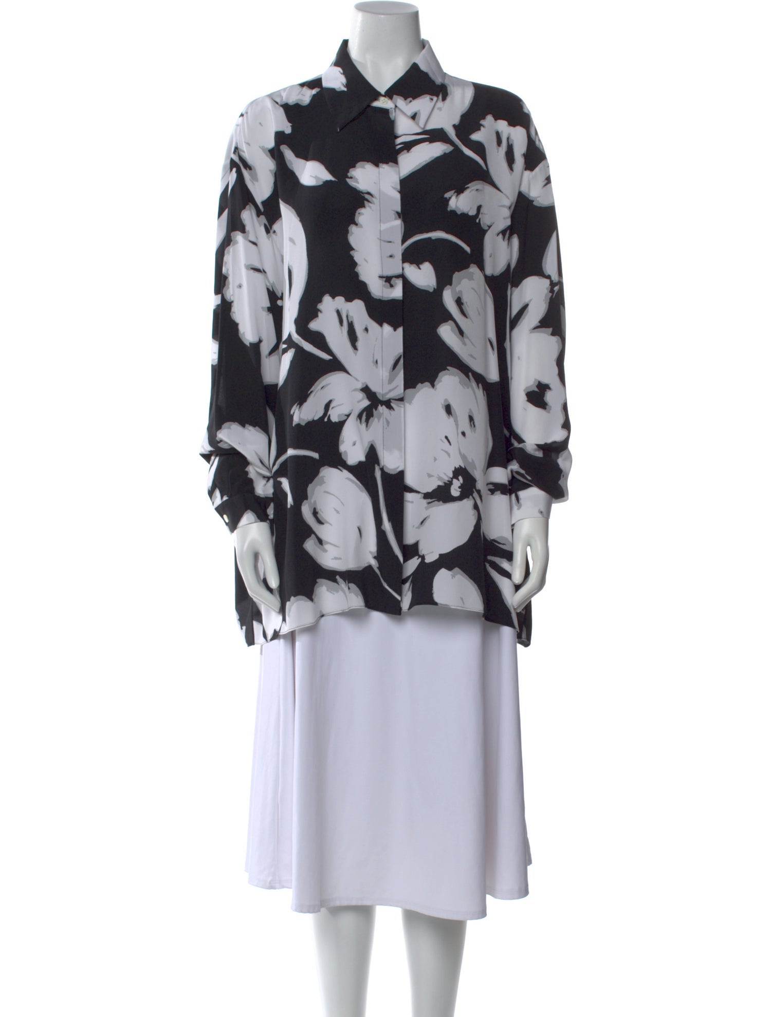 Michael Kors Collection Silk Floral Print Button-Up Top