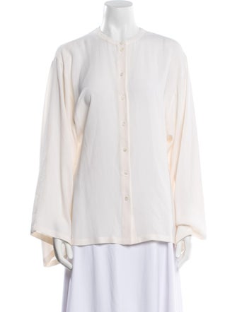 Michael Kors Collection Silk Mock Neck Button-Up Top