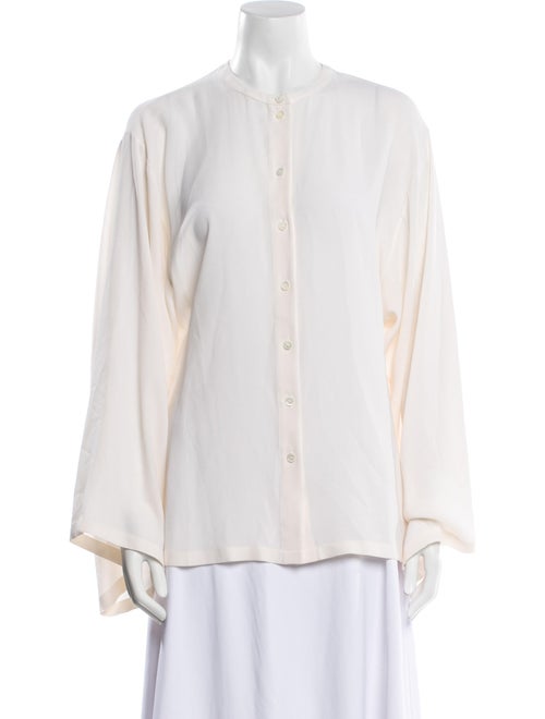 Michael Kors Collection Silk Mock Neck Button-Up Top