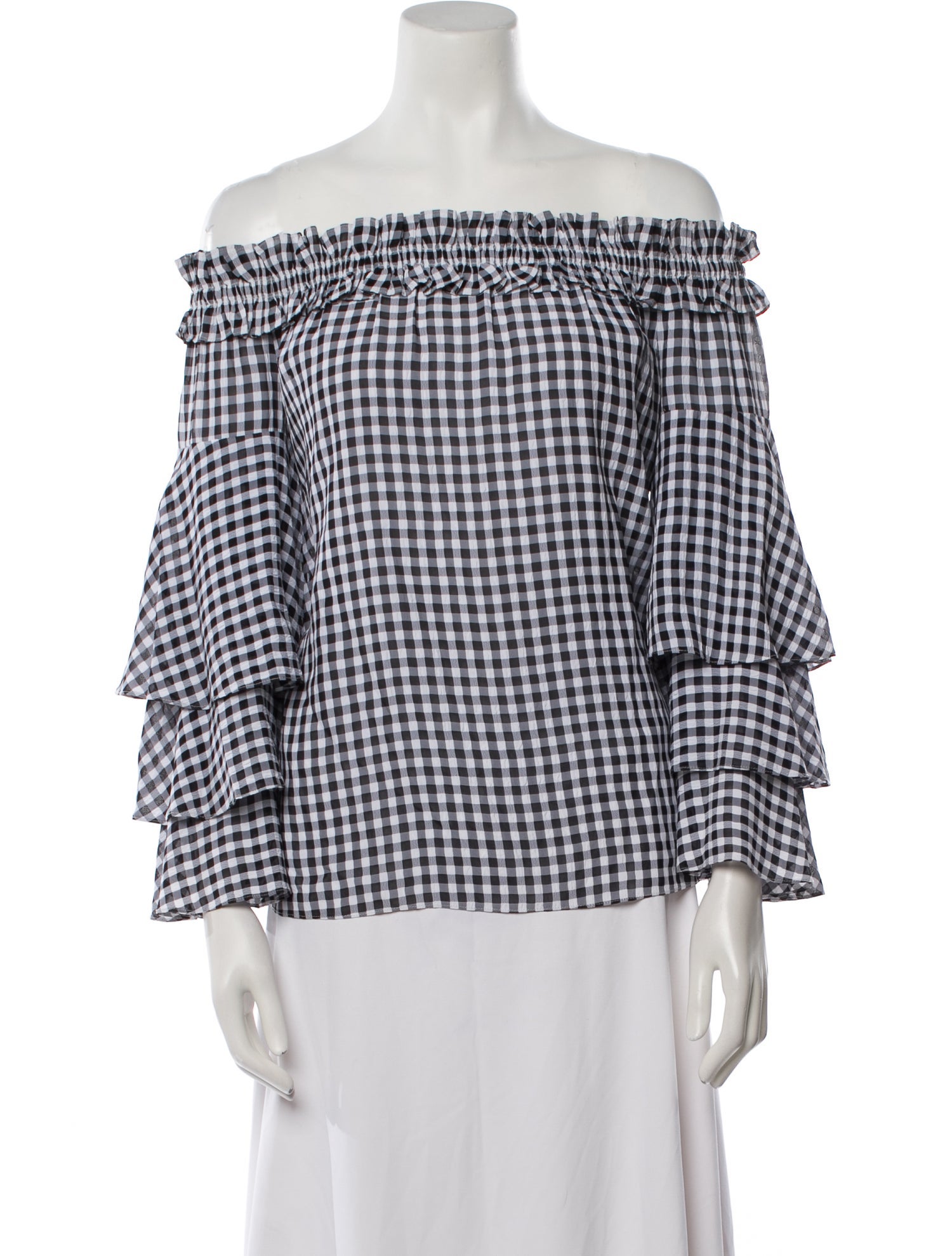 Michael Kors Collection Plaid Print Off-The-Shoulder Blouse