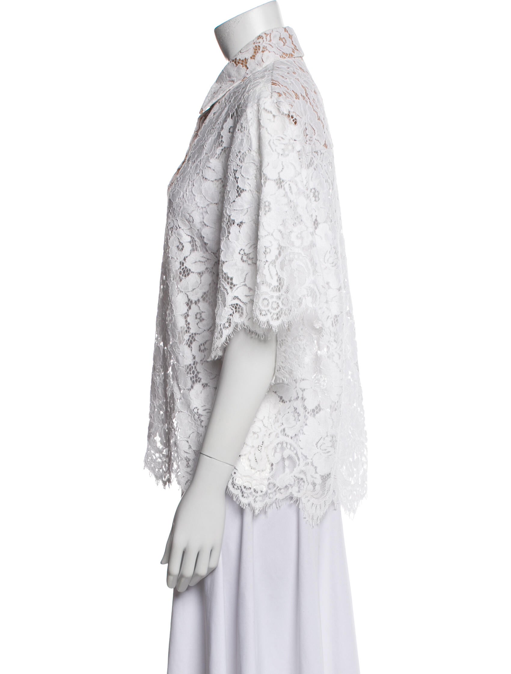 Michael Kors Collection Lace Pattern Three-Quarter Sleeve Button-Up Top